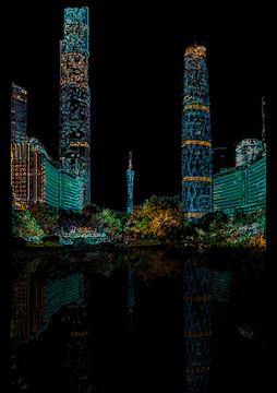 珠江新城东西塔AI手绘线描稿