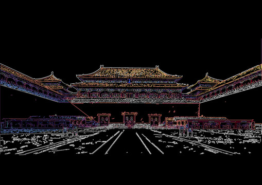 北京故宫午门线描稿