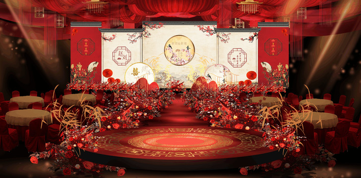 新中式时尚婚礼舞台背景