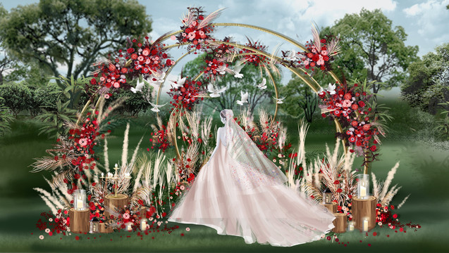 红色美式森系婚礼