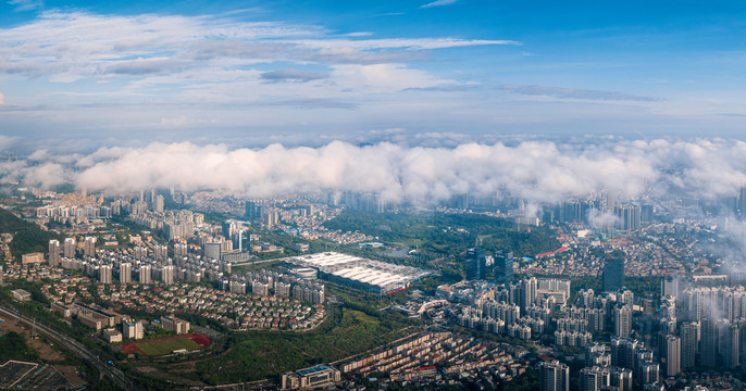 广东中山东区云海城市风光全景