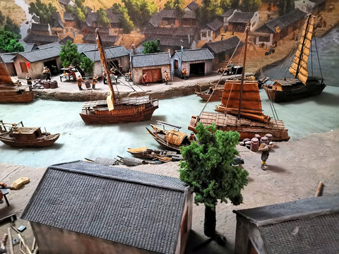 古代大运河两岸水乡古镇场景模型
