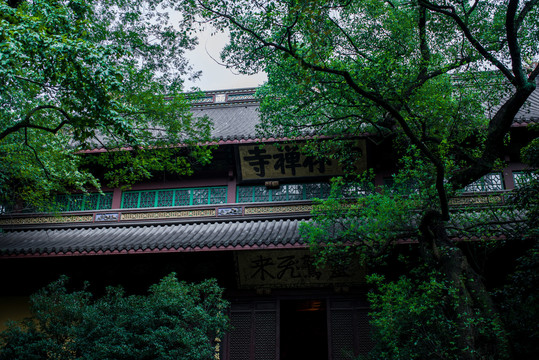 雨中的佛像与寺庙