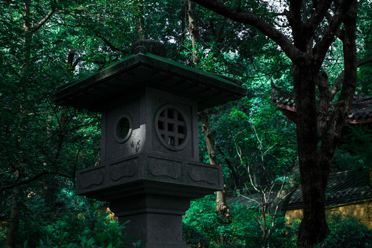 雨中的佛像与寺庙