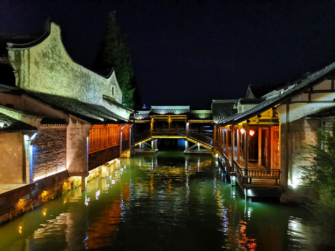 江南水乡古镇夜景