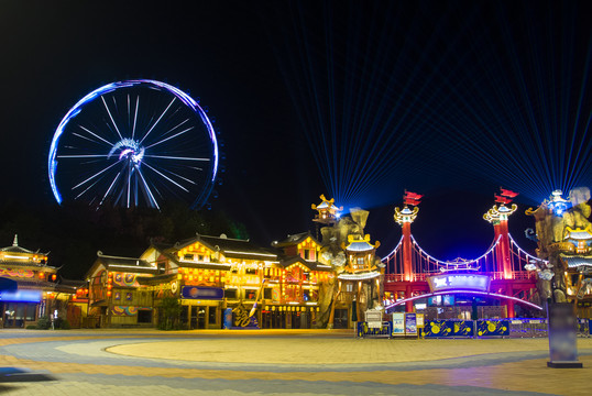 摩天轮灯光效果渝乐小镇夜景