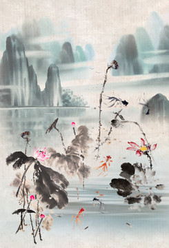 中国风水墨画印花图案