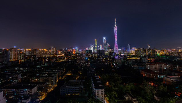 鸟瞰广州城市夜景