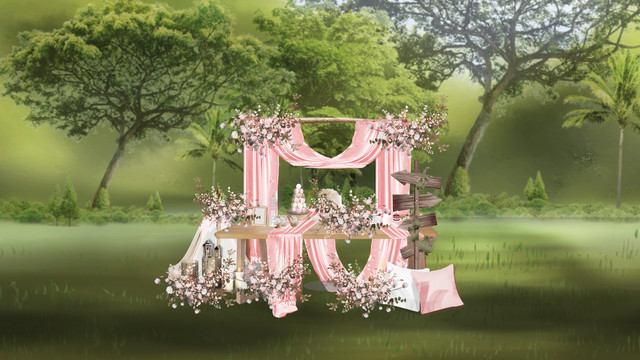 粉色甜品区婚礼效果图