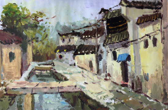 皖南村庄油画