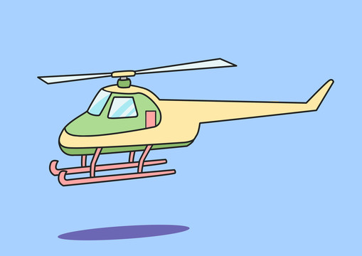 黄绿色扁平卡通风格直升飞机插画
