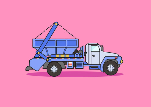 蓝色扁平卡通风格垃圾车插画