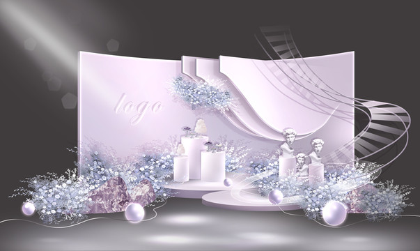 粉紫色婚礼甜品区