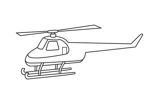 扁平卡通风格直升飞机线稿插画