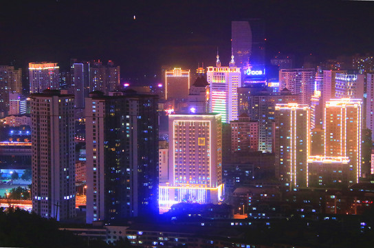 西宁城市夜景南山公园高楼大厦