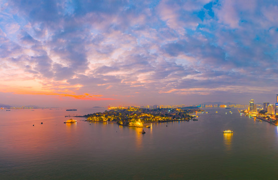 鼓浪屿黄昏夜景航拍风光