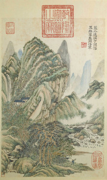 王时敏蓝水远从千涧落玉山高并两峰寒