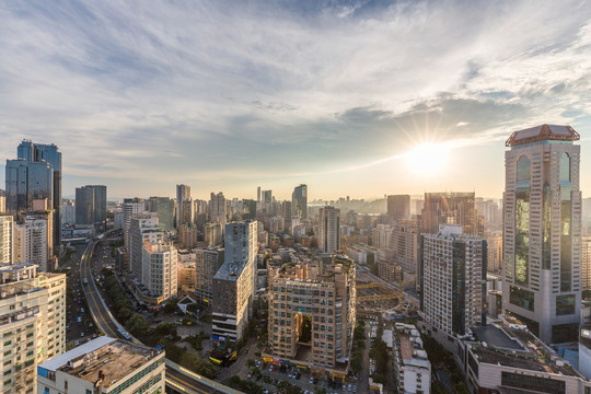 厦门夏季城市黄昏天际线风景