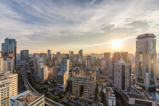厦门夏季城市黄昏天际线风景