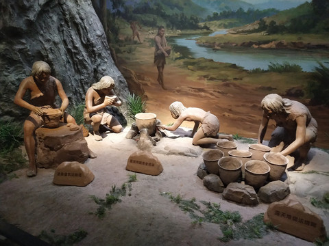 原始人制作陶器