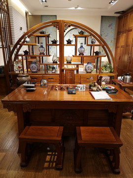 中式茶室家具原木茶桌椅组合