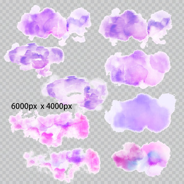 水彩png抽象粉紫色笔触色块
