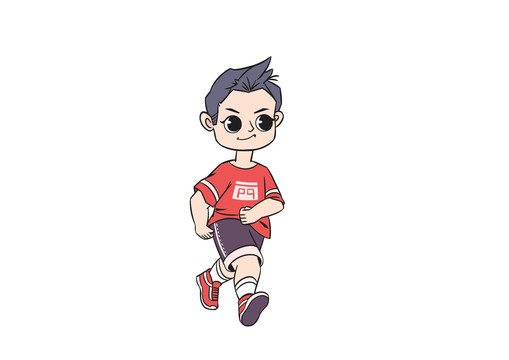 红色卡通正在跑步的男孩插画