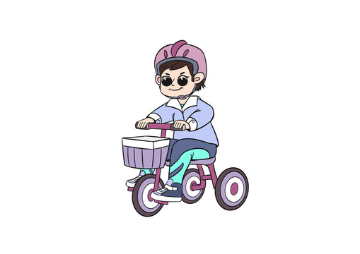 蓝紫色卡通骑车的男孩插画