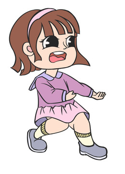 紫色卡通表情害怕的小女孩插画