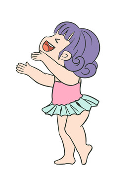 卡通紫色卷发小女孩赤脚插画