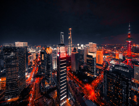 陆家嘴航拍夜景