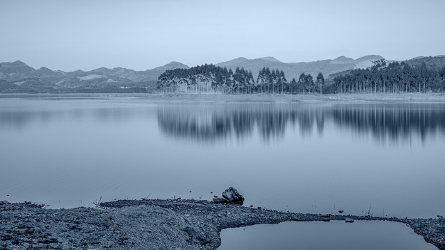 山水风景山水画湖泊自然