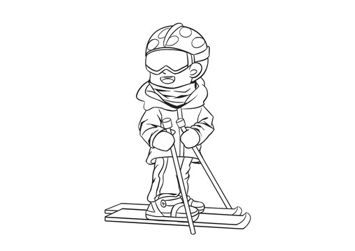 卡通带护目镜滑雪的男孩简笔画