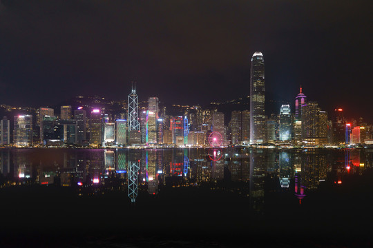 香港维多利亚港城市夜景天际线