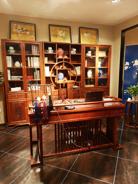 中式实木书柜书桌椅定制