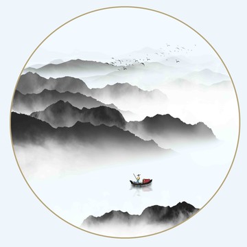 中国风圆形山水图