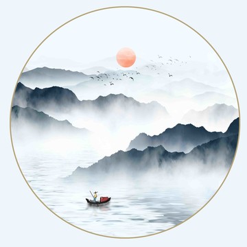 中国风圆形山水图