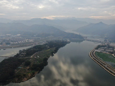 航拍瓯江风景