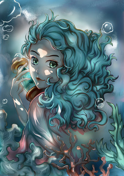 海底美少女插画