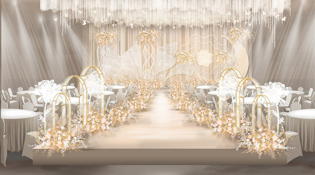 唯美香槟色婚礼舞台设计