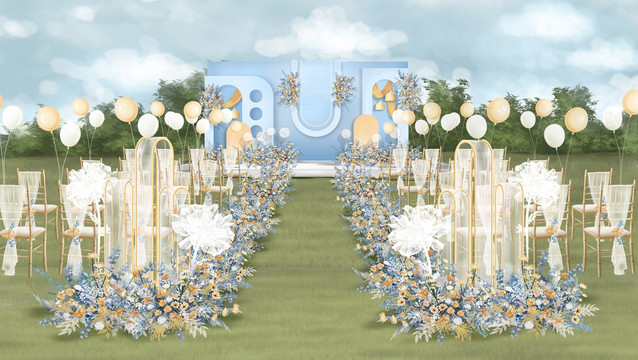 莫兰迪蓝橙色户外婚礼设计
