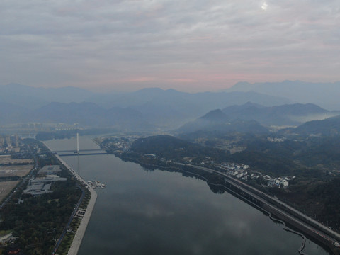 航拍丽水瓯江水景