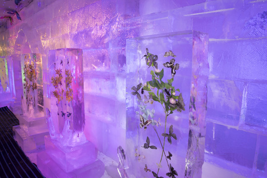 冰雪城堡内彩色光影照映的梦幻冰