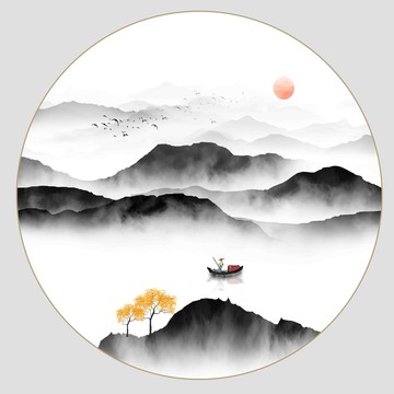 黑白水墨山水画