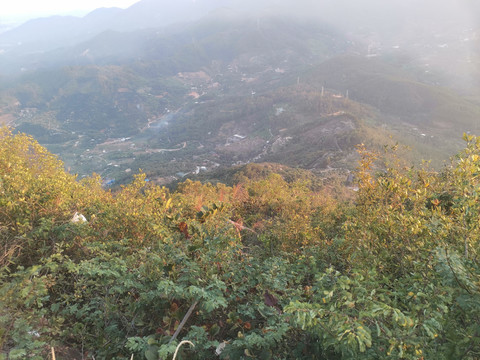 夕阳西下天界石栈道风景