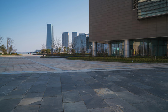 中国宜兴现代城市建筑天际线风光