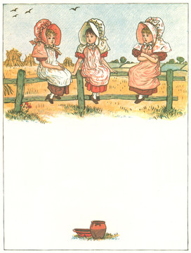 凯特.格林纳威坐在三个小女孩的栅栏上