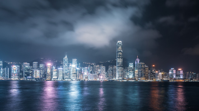 香港建筑景观天际线夜景全景图
