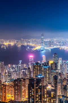 香港城市天际线夜景全景图