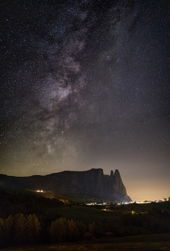 意大利多洛米蒂山区夜晚的星空